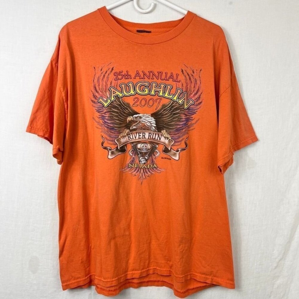 2007 Laughlin Nevada River Run Graphic Tee Mens L - XL Distressed Harley‎ Biker